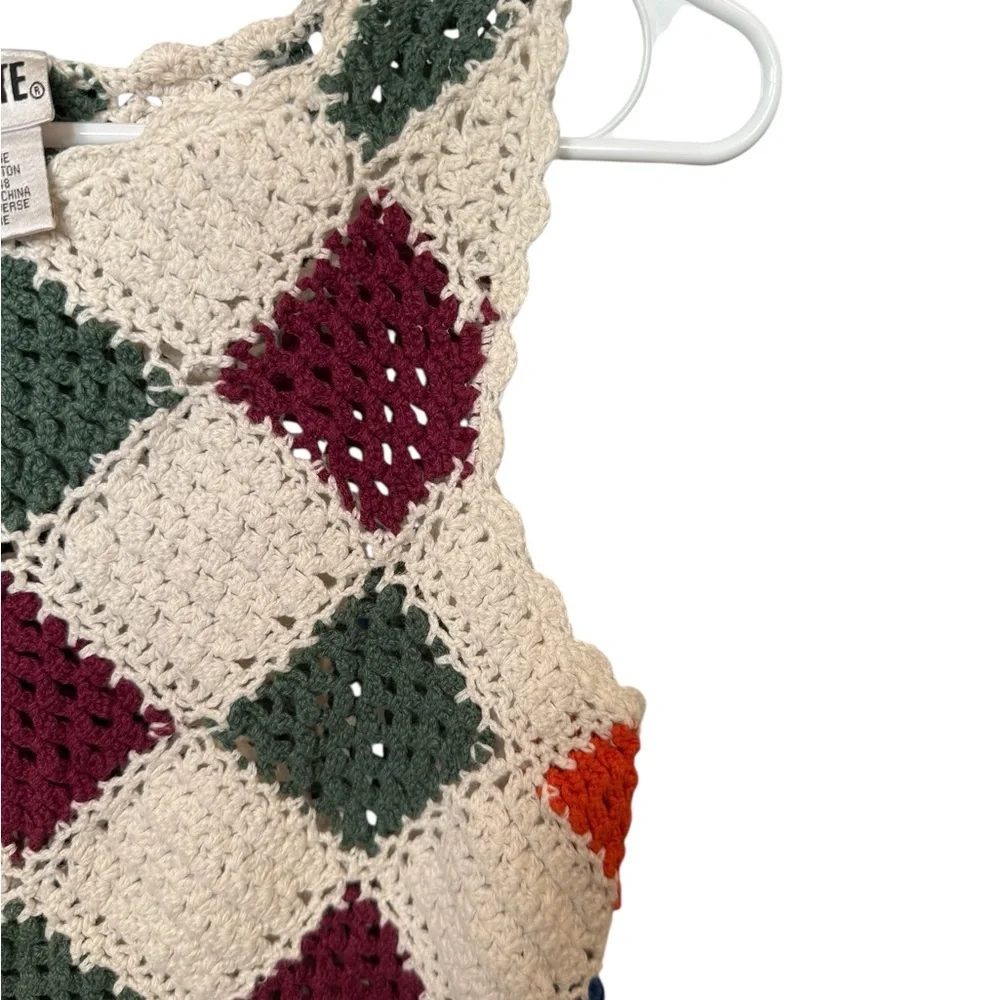 Girls Crochet Knit Crop Tank Top Multicolor Ramie Cotton
